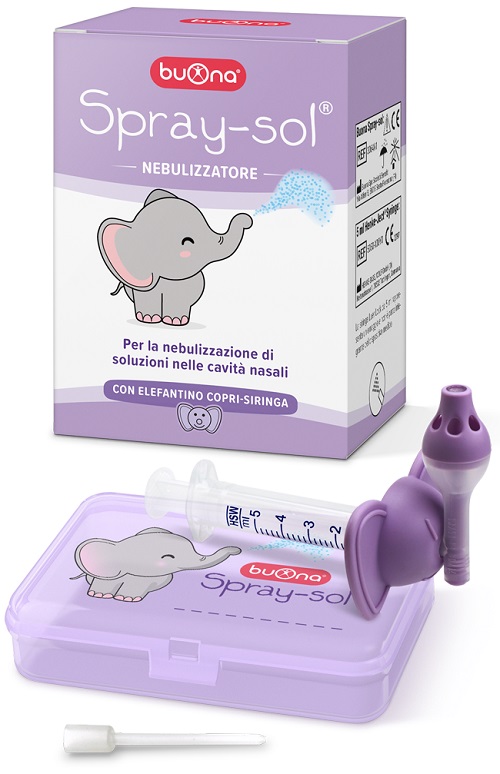 BUONA SPRAY-SOL NEBULIZZATORE SPRAY SOL + AGO CANNULA + SIRINGA LUER LOCK DA 5 ML + ELEFANTINO COPRI-SIRINGA + CONTENITORE - pharmaonline24.it