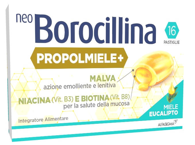 NEOBOROCILLINA PROPOLMIELE+ MIELE/EUCALIPTO 16 PASTIGLIE - pharmaonline24.it