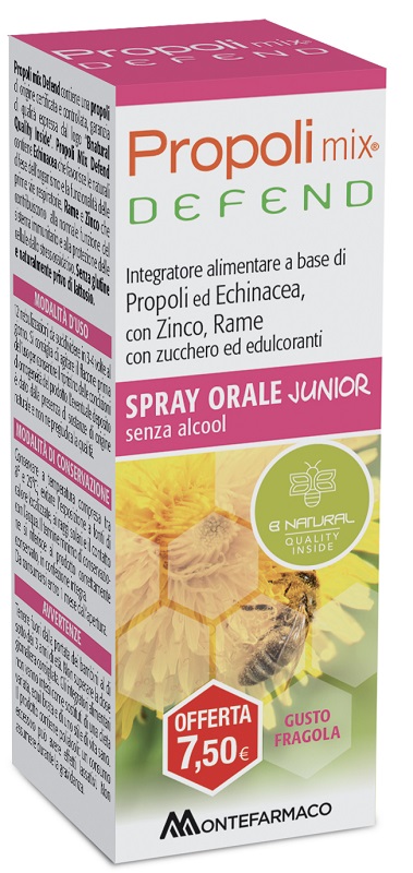 PROPOLI MIX DEFEND SPRAY ORALE JUNIOR ANALCOLICO 30 ML GUSTO FRAGOLA - pharmaonline24.it