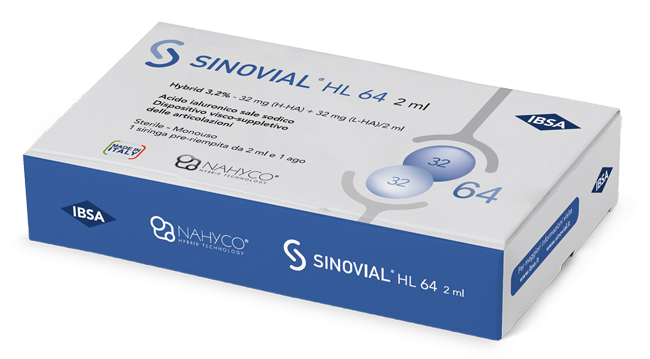 SIRINGA INTRA-ARTICOLARE SINOVIAL HL 64 ACIDO IALURONICO SALE SODICO 3,2% 32MG H-HA + 32MG H-LA/2ML 2 ML - pharmaonline24.it