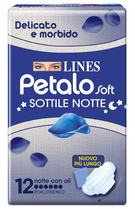 LINES PETALO SOFT SOTTILE NOTTE CON ALI IPOALLERGENICO 12 PEZZI - pharmaonline24.it