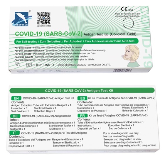TEST ANTIGENICO RAPIDO COVID-19 DEEPBLUE AUTODIAGNOSTICO DETERMINAZIONE QUALITATIVA ANTIGENI SARS-COV-2 IN TAMPONI NASALI MEDIANTE IMMUNOCROMATOGRAFIA - pharmaonline24.it